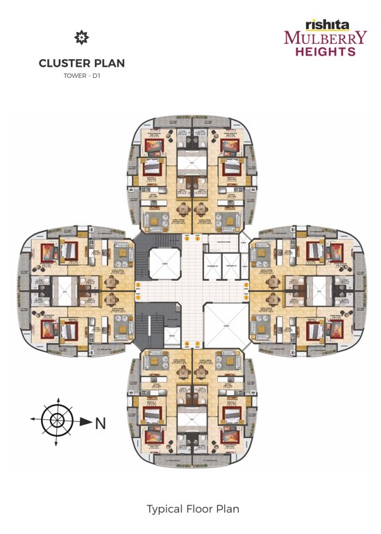 mulberry heights Tower 4 D1 Typical Cluster Plan