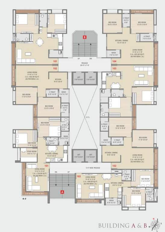 wings Tower A And B Cluster Plan from 1st to 14th Floor
