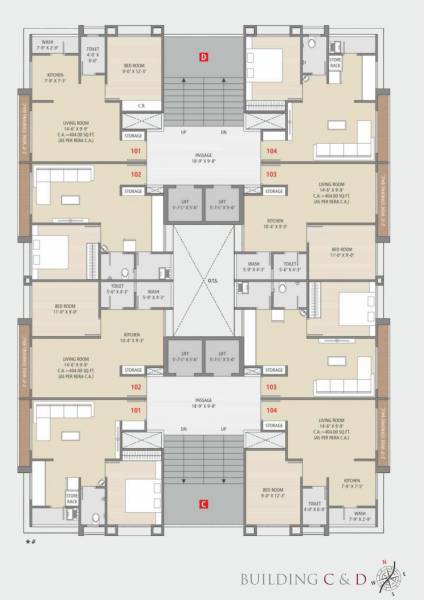  wings Tower C And D Cluster Plan from 1st to 14th Floor