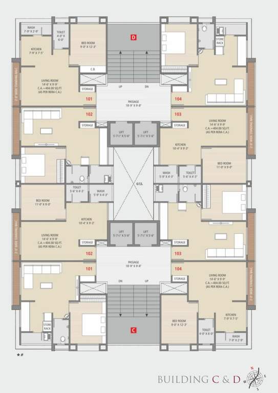  wings Tower C And D Cluster Plan from 1st to 14th Floor