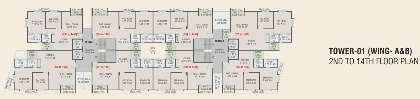  landmark Wing A And B Cluster Plan from 2nd to 14th Floor