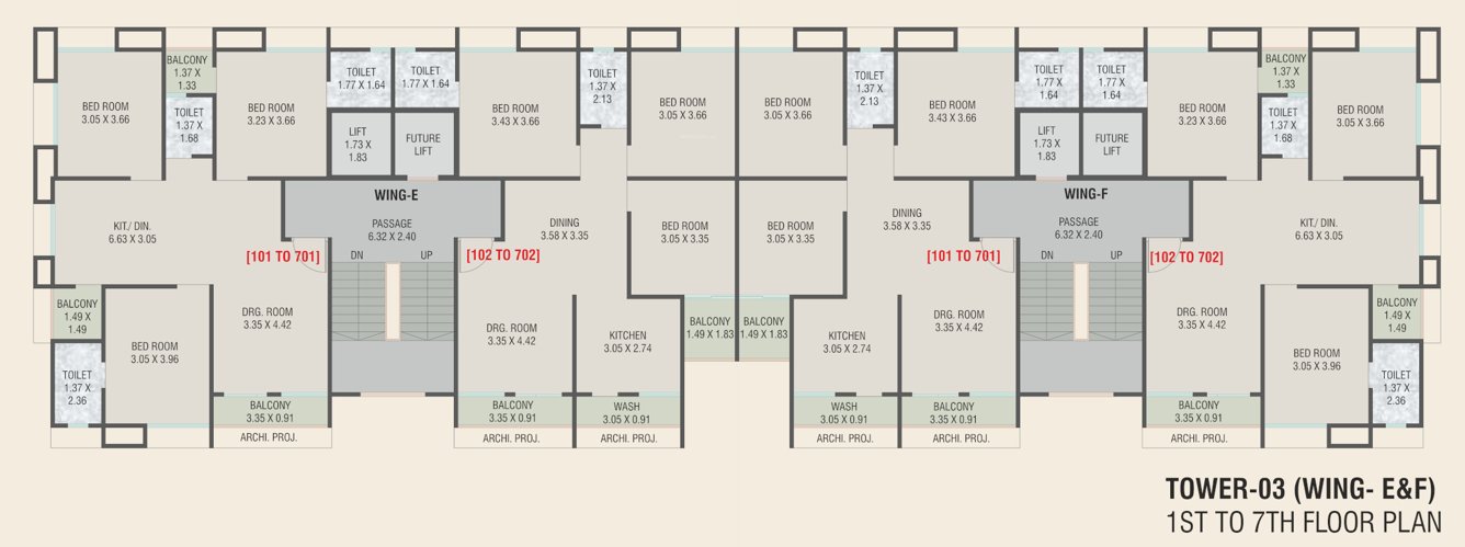  landmark Wing E And F Cluster Plan from 1st to 7th Floor