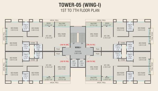  landmark Wing I Cluster Plan from 1st to 7th Floor
