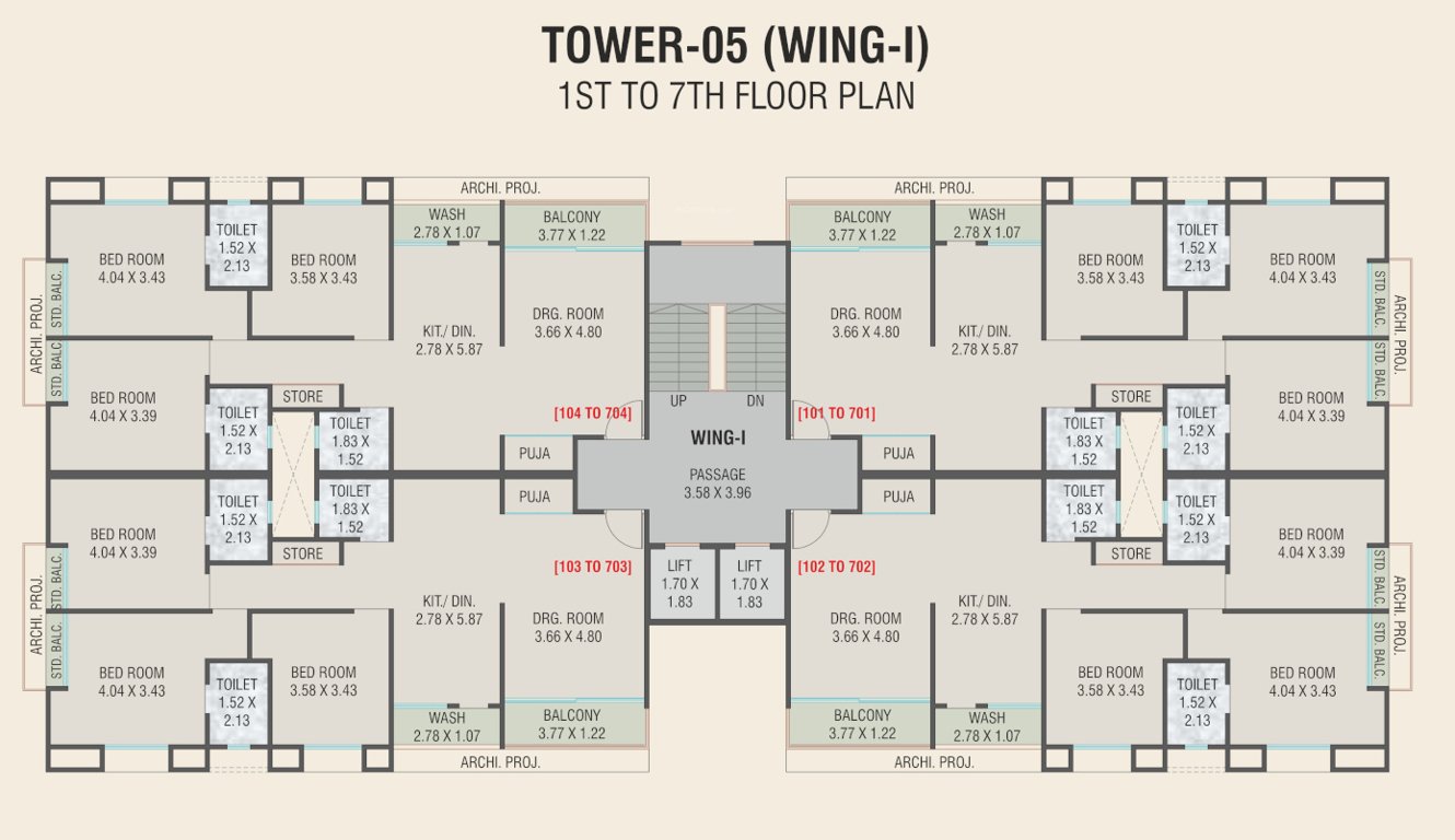  landmark Wing I Cluster Plan from 1st to 7th Floor