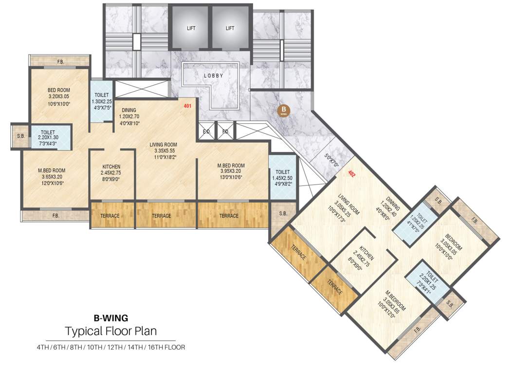  planet Omkar Planet   B Wing Cluster Plan For 4th, 6th, 8th, 12th, 14th & 16 Floor