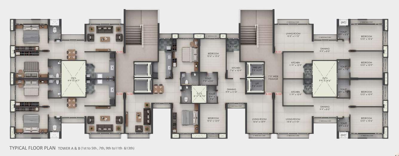  hafsa tower Block A & B Cluster Plan from 1st to 5th, 7th, 9th to 11th & 13th Floor