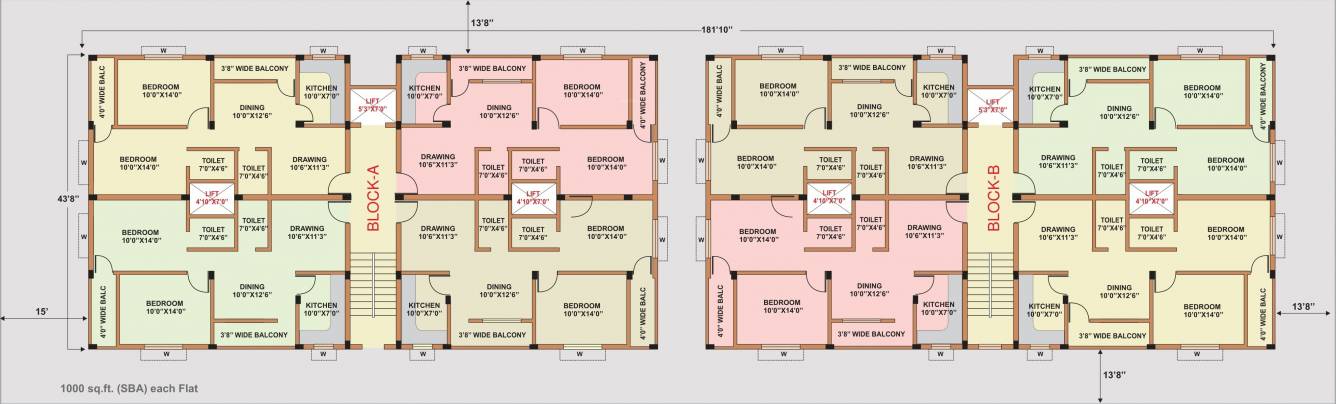  plaza Block A and B Cluster Plan for Typical Floor