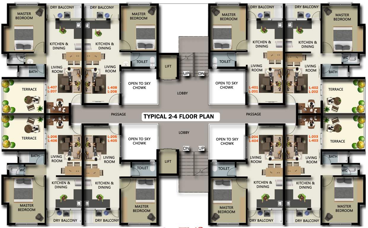 varun flora township lotus building Lotus Bldg Cluster Plan For Even Floor Plans