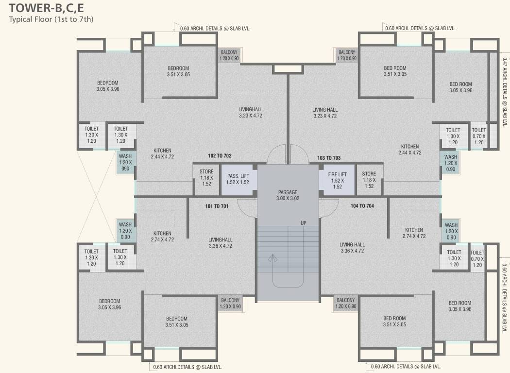silver oak Tower B, Tower C And Tower E Cluster Plan from 1st to 7th Floor