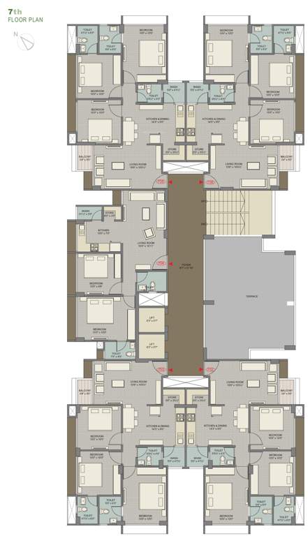  shree radha madhav residency Block A Cluster Plan For 7th Floor