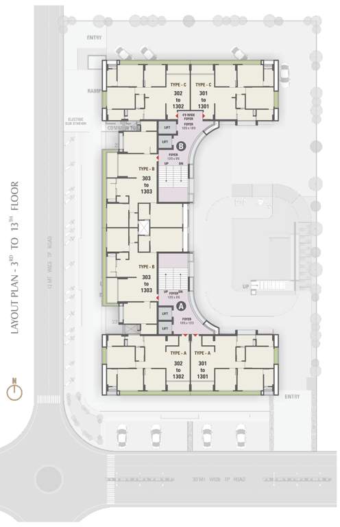  skywalk manglaam Tower A And Tower B  Cluster Plan from 3rd to 13th Floor
