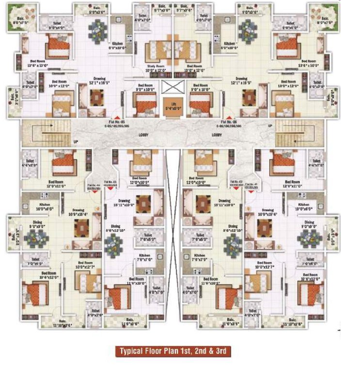 keshav residency Tower A Cluster Plan from 1st to 3rd Floor