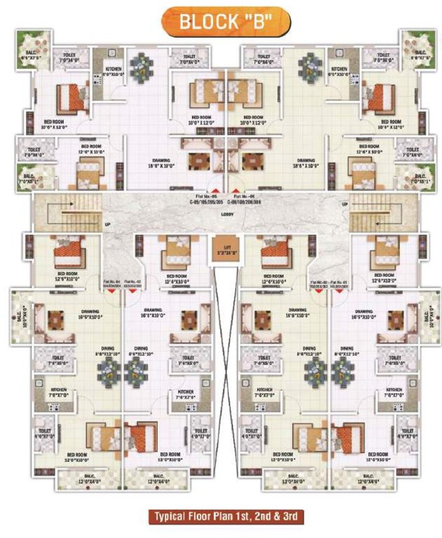 keshav residency Tower B Cluster Plan from 1st to 3rd Floor