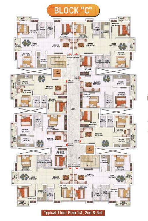 keshav residency Tower C Cluster Plan from 1st to 3rd Floor