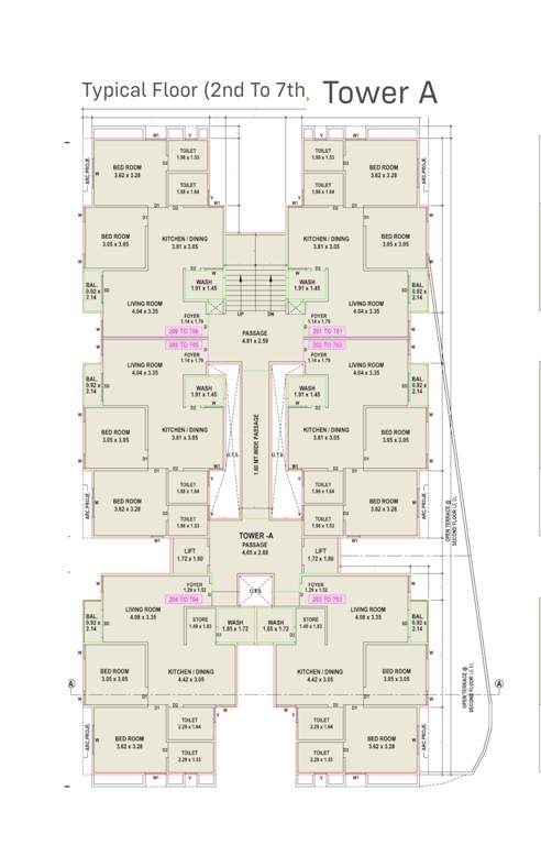  vraj residency Tower A Cluster Plan from 2nd to 7th Floor