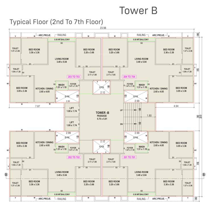  vraj residency Tower B Cluster Plan from 2nd to 7th Floor