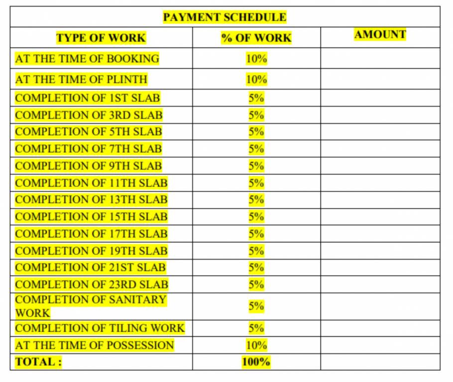 veena-smart-homes Construction Linked Payment (CLP) Payment Plan