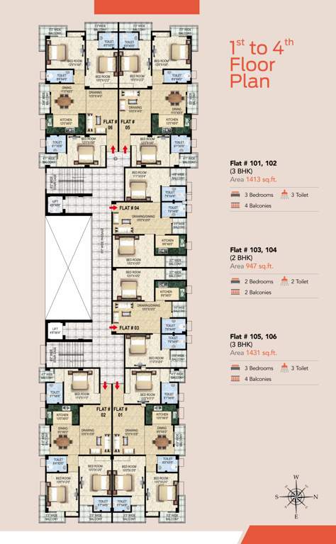  mathura girija express Tower 1 Cluster Plan from 1st to 4th Floor