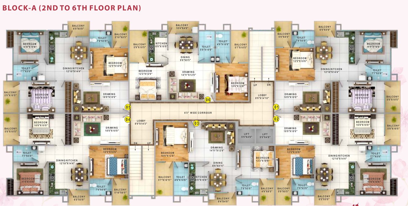  kriti raman residency Block A 2 To 6 Floor Cluster Plan