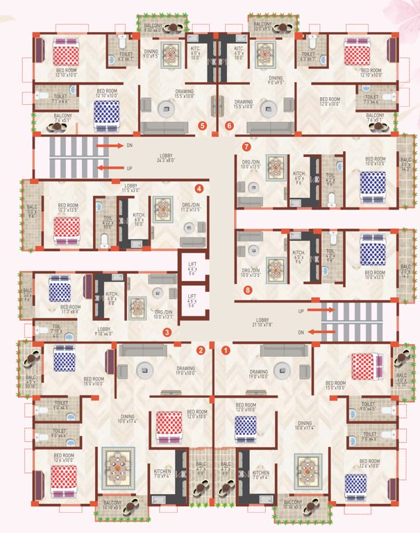  kriti raman residency Block D Cluster Plan from 2nd to 6th Floor