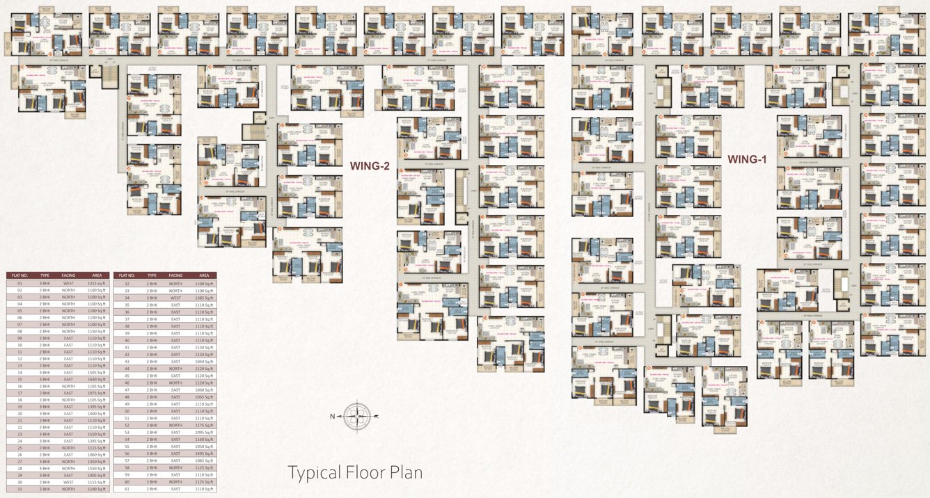  white woods Wing A And Wing B Cluster Plan from 1st to 4th Floor