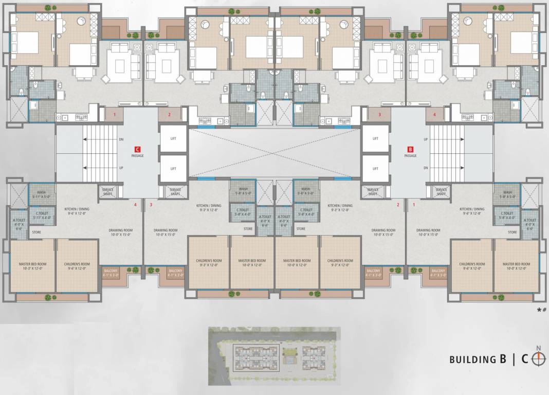  sakar Block B And Block C Cluster Plan from 1st to 13th Floor