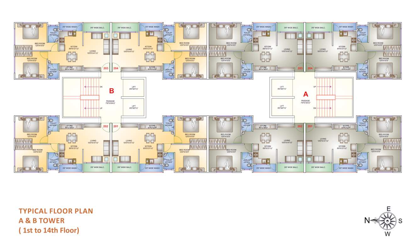 vacanza homes Block A & B Cluster Plan from 1st to 14th Floor