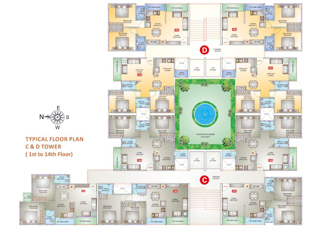 vacanza homes Block C & D Cluster Plan from 1st to 14th Floor