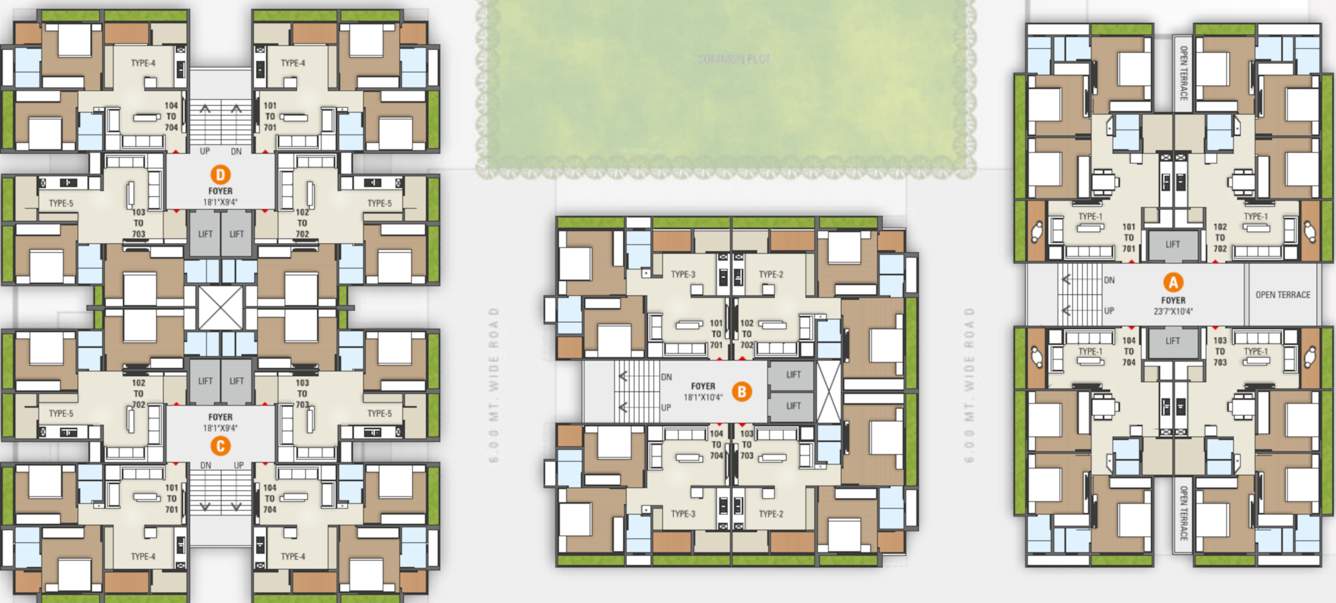 shree radhe repose A,B,C,D Cluster Plan For Typical Floor