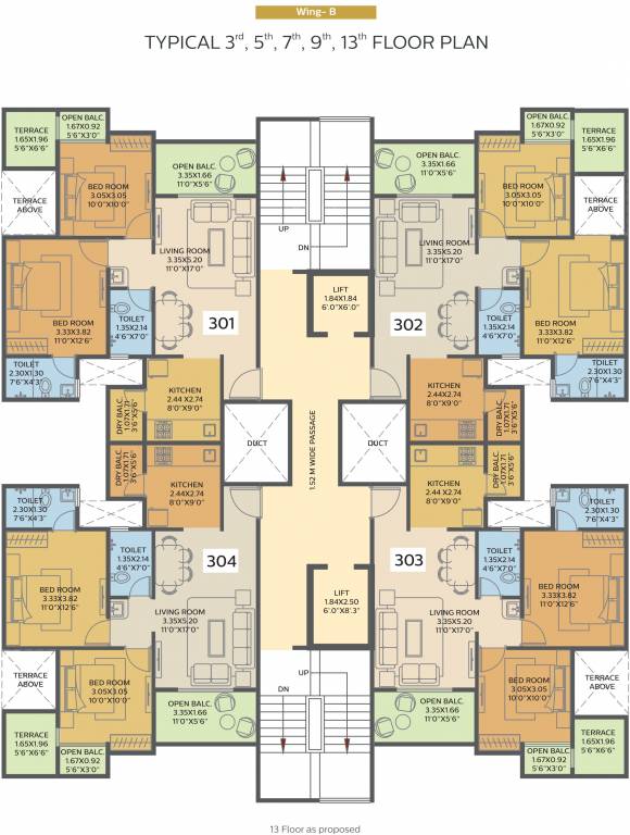  residency Building B Cluster Plan from 3rd, 5th, 7th, 9th And 13th Floor