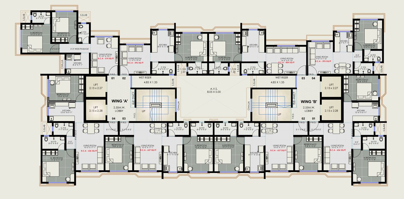  royal stone Royal Stone Wing A And B Typical Cluster Plan