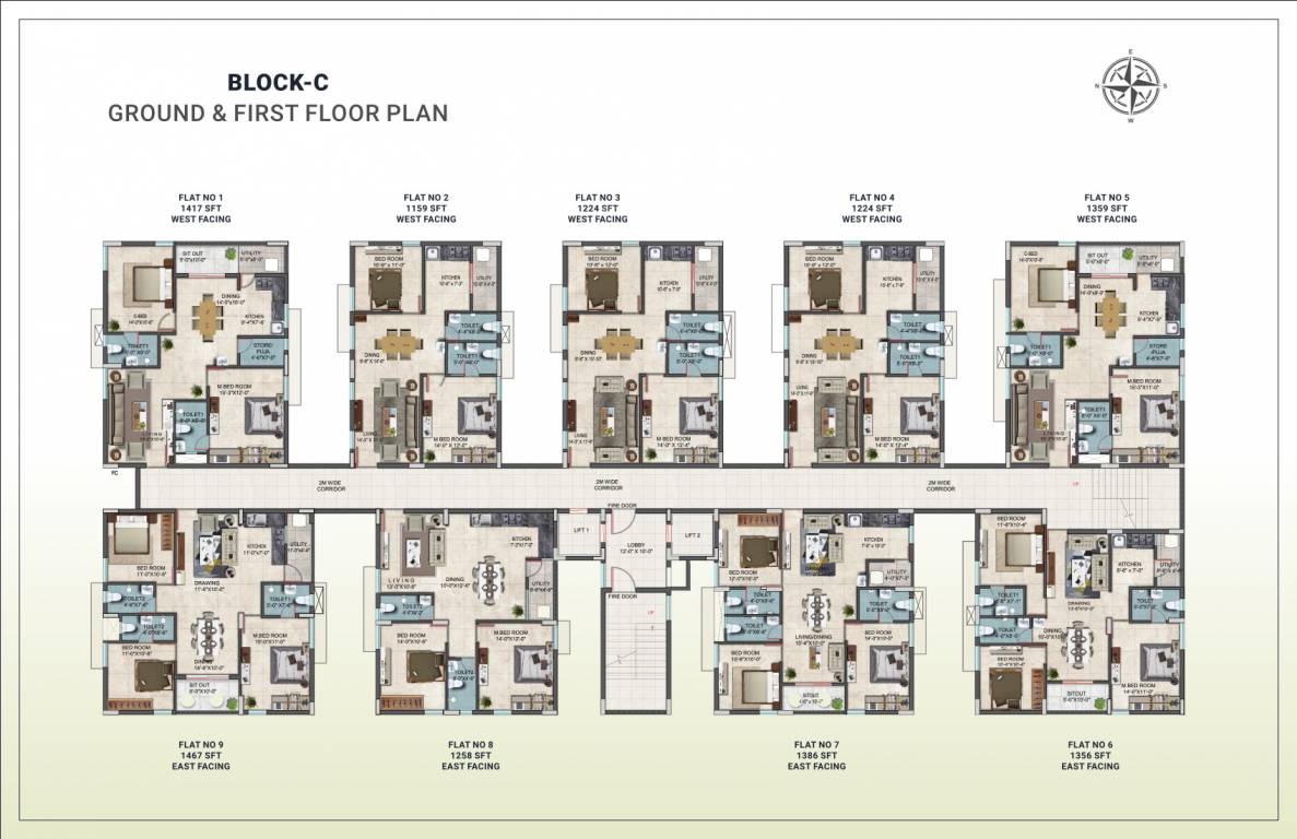  cyan Block C Cluster Plan from ground to 1st Floor