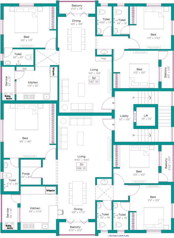  ruvy vishnu flats Ruvy Vishnu Flats Cluster Plan for 2nd Floor