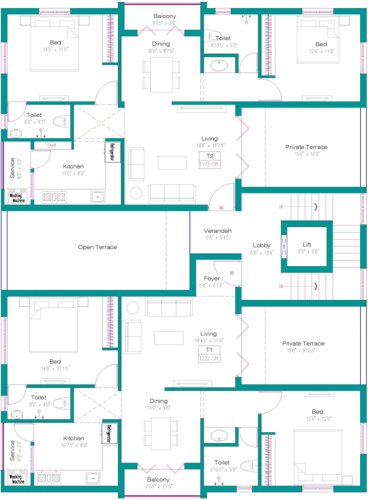 ruvy-vishnu-flats Ruvy Vishnu Flats Cluster Plan for 3rd Floor