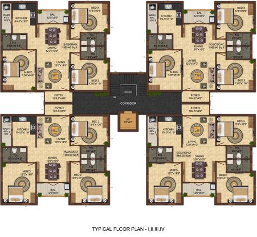  kurinji-enclave Kurinji Enclave Cluster Plan from 1st to 4th Floor