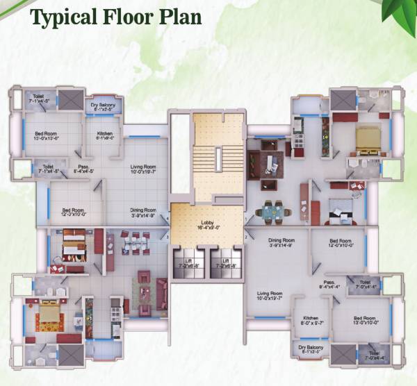  horizon-green Cluster Plan For Typical Floor