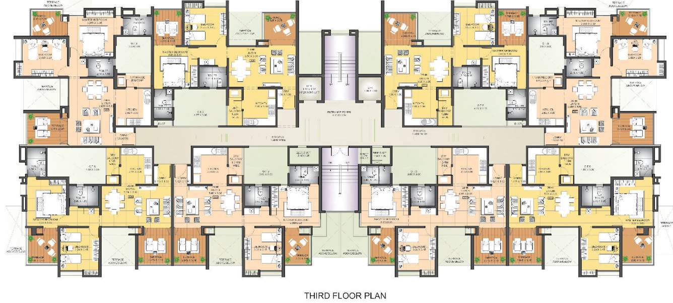 hirashree lake city apartment phase iii Building B Cluster Plan For 3rd Floor