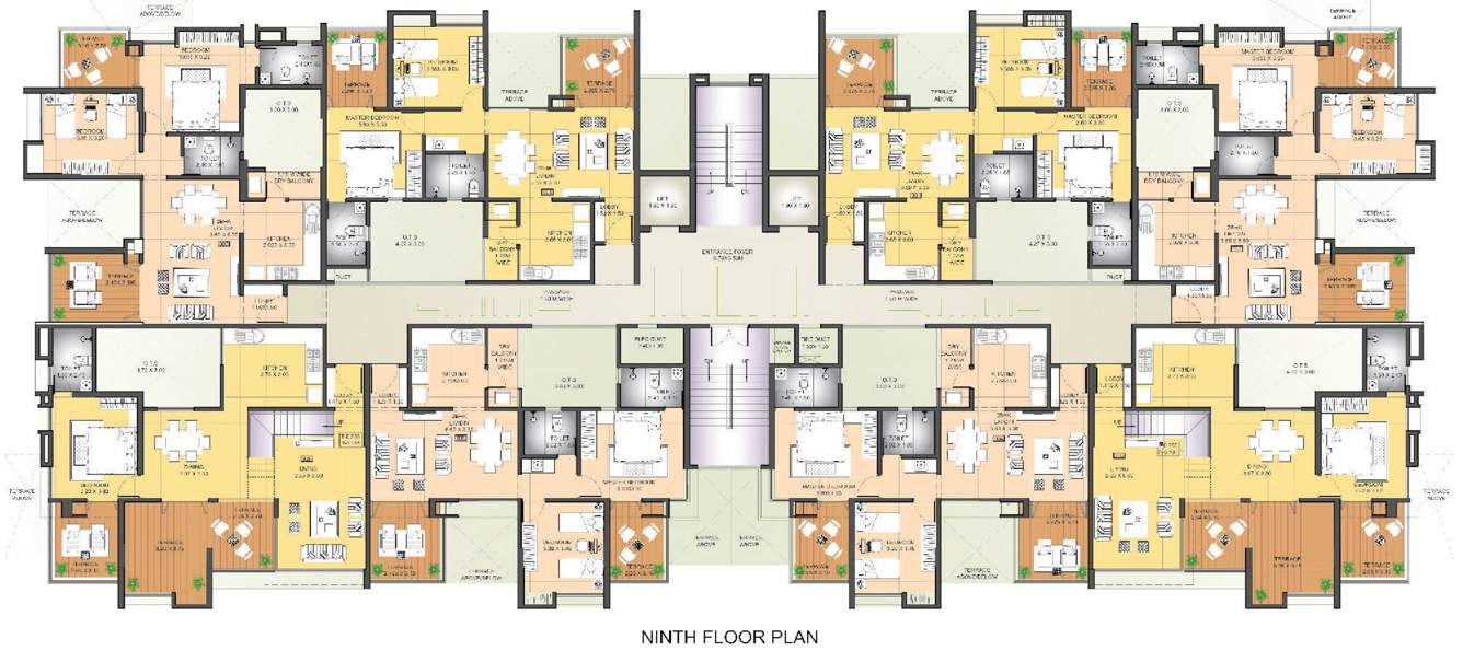 hirashree lake city apartment phase iii Building B Cluster Plan For 9th Floor