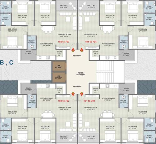  tirupati-residency Cluster Plan For ABC from 1st to 7th Floor