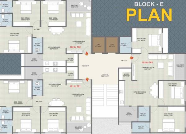  tirupati-residency E Cluster Plan from 1st to 7th Floor