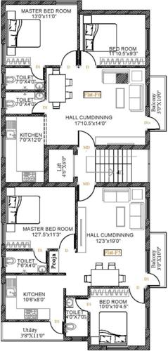  flats Domestic Flats Cluster Plan from 1st to 3rd Floor