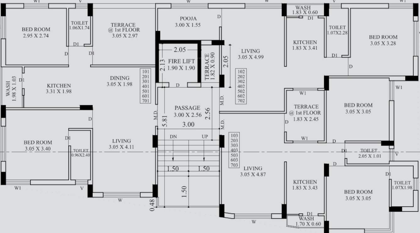 elegance Flat Cluster Plan from 1st to 7th Floor