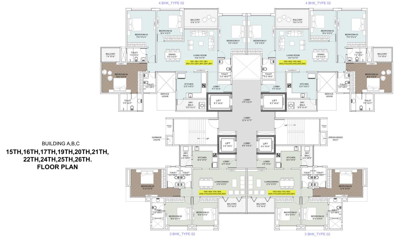  universe A Building, B Building And C Building  Cluster Plan from 15th, 16th, 17th, 19th, 20th, 21th, 22th, 24th, 25th And   26th Floor