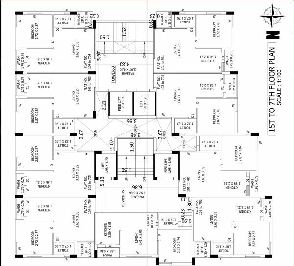  city A Cluster Plan from 1st to 7th Floor