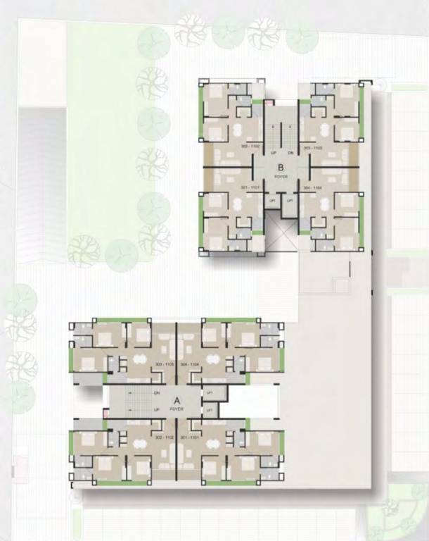rk tulsidham A+B Cluster Plan from 3rd to 12th Floor
