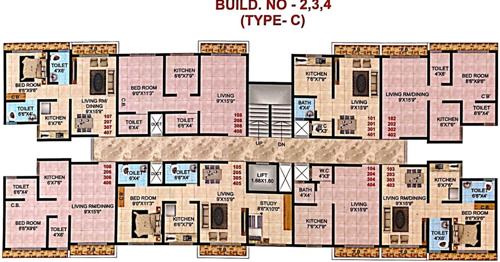  ashtavinayak-complex Building 2, Building 3, Building 4 Cluster Plan from 1st to 4th Floor