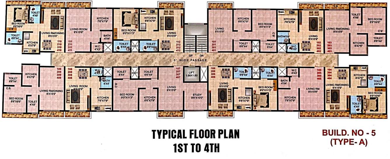  ashtavinayak complex Building 5 Cluster Plan from 1st to 4th Floor
