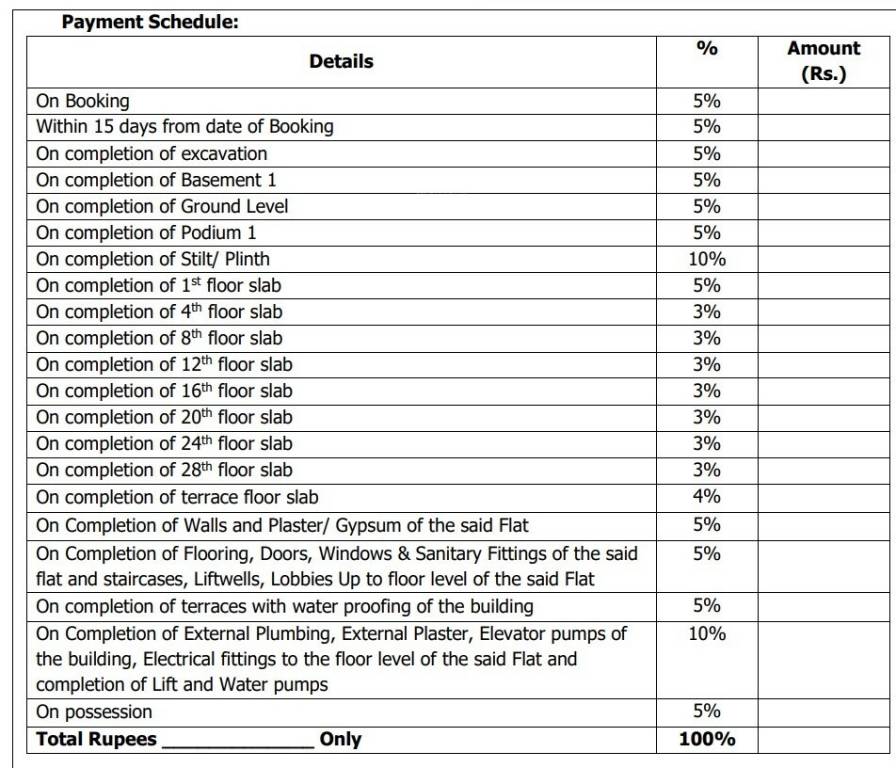 aaradhya-highpark-project-iii-of-phase-1 Construction Linked Payment (CLP) Payment Plan