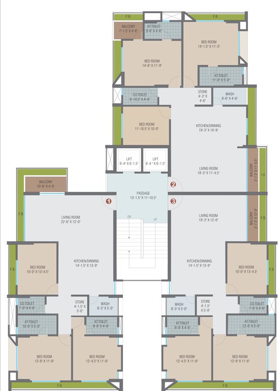  sangath homes C Cluster Plan from 1st to 14th Floor