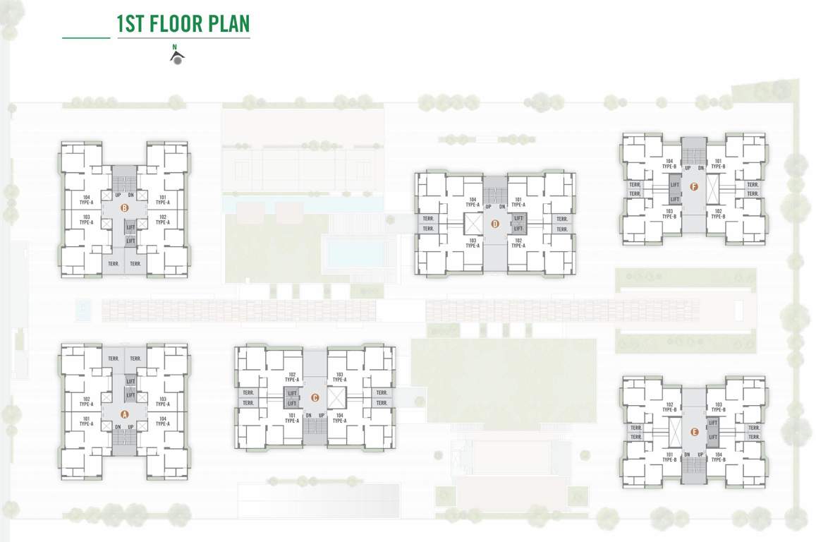  vibrant Block A, Block B, Block C, Block D, Block E And Block F Cluster Plan for 1st Floor